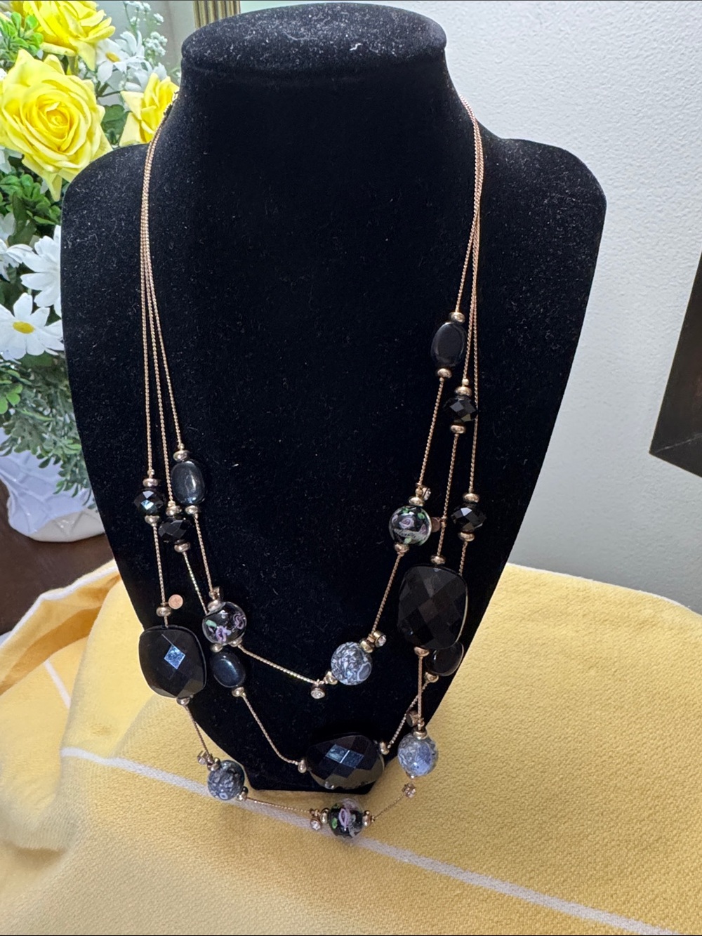 Multi-Strand Black Bead Statement Necklace